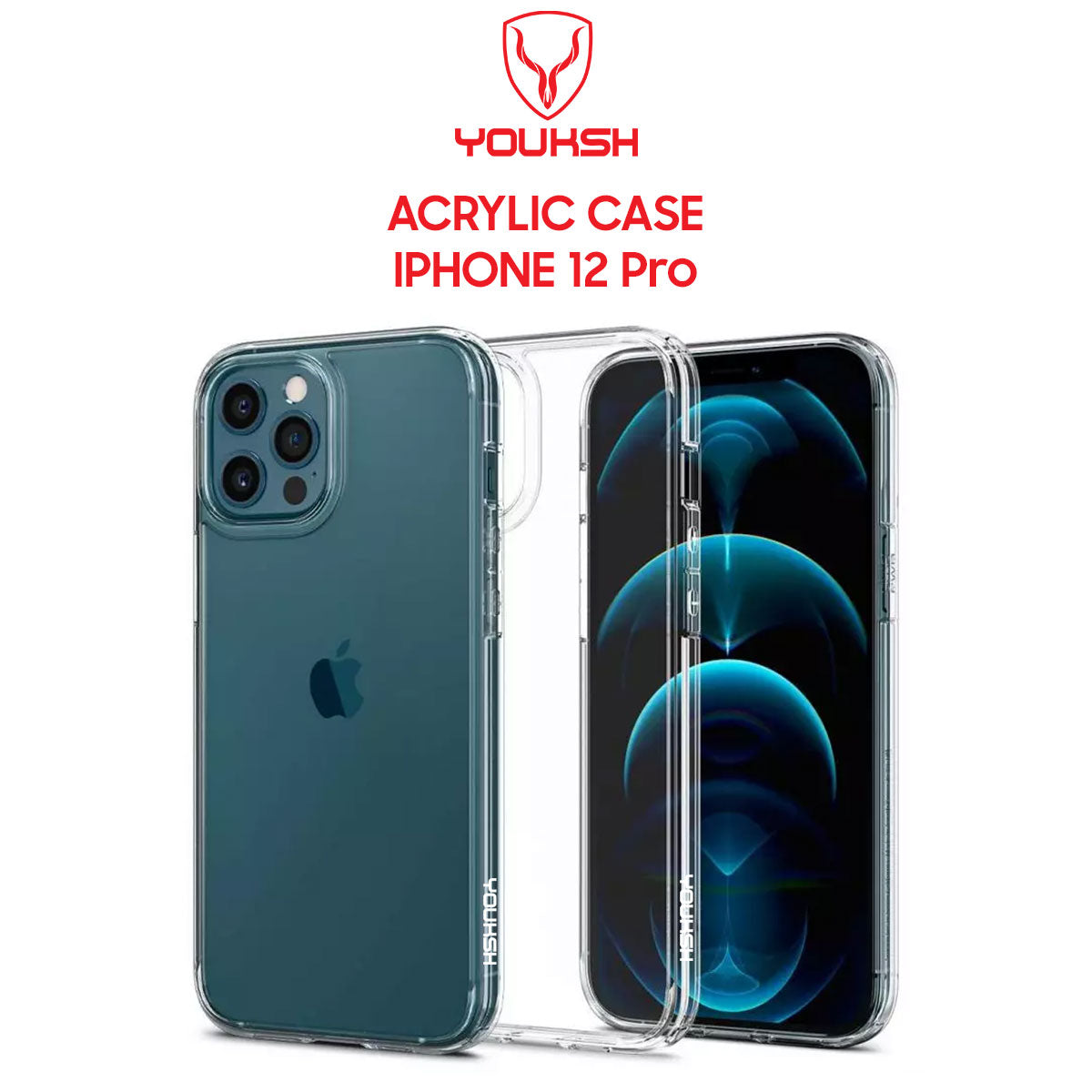 YOUKSH Apple iPhone 12/12 Pro Acrylic Cover - iPhone 12/12 Pro Clear Anti-Yellow Back Case - iPhone 12/12 Pro Shock Proof With Built-In Air Bag.