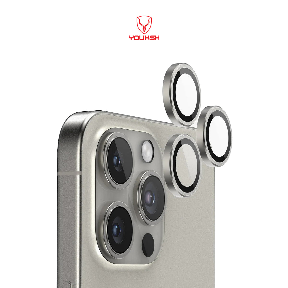 YOUKSH IPhone 15 Pro Max/15 Pro Camera Ring Glass Protector.