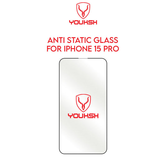 YOUKSH APPLE IPHONE 15 PRO (6.1) ANTI STATIC CLEAR GLASS PROTECTOR - YOUKSH APPLE IPHONE 15 PRO (6.1) ANTI STATIC GLASS PROTECTOR - WITH YOUKSH INSTALLATION KIT.