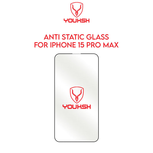 YOUKSH APPLE IPHONE 15 PRO MAX (6.7) ANTI STATIC CLEAR GLASS PROTECTOR - YOUKSH APPLE IPHONE 15 PRO MAX (6.7) ANTI STATIC GLASS PROTECTOR - WITH YOUKSH INSTALLATION KIT.