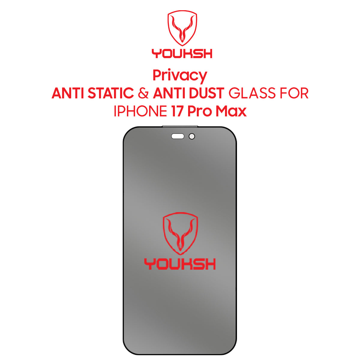 Youksh Privacy Glass Screen Protector for iPhone 17 Pro Max – 9H Anti-Scratch, Anti-Spy Tempered Glass