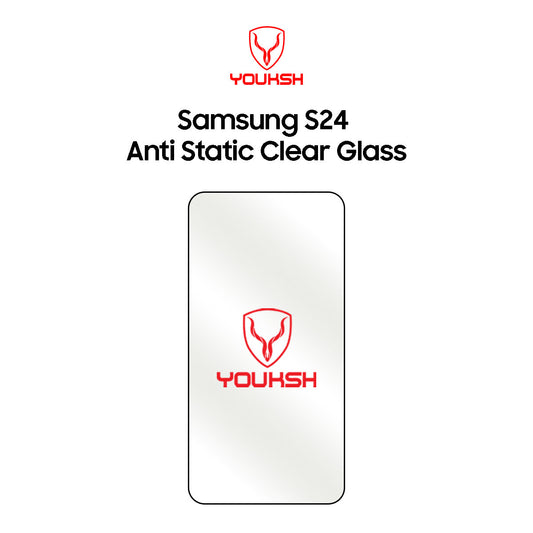 YOUKSH Samsung S24 Anti Static Clear Glass Protector - YOUKSH Samsung S24 Anti Static Glass Protector - With YOUKSH Installation kit.