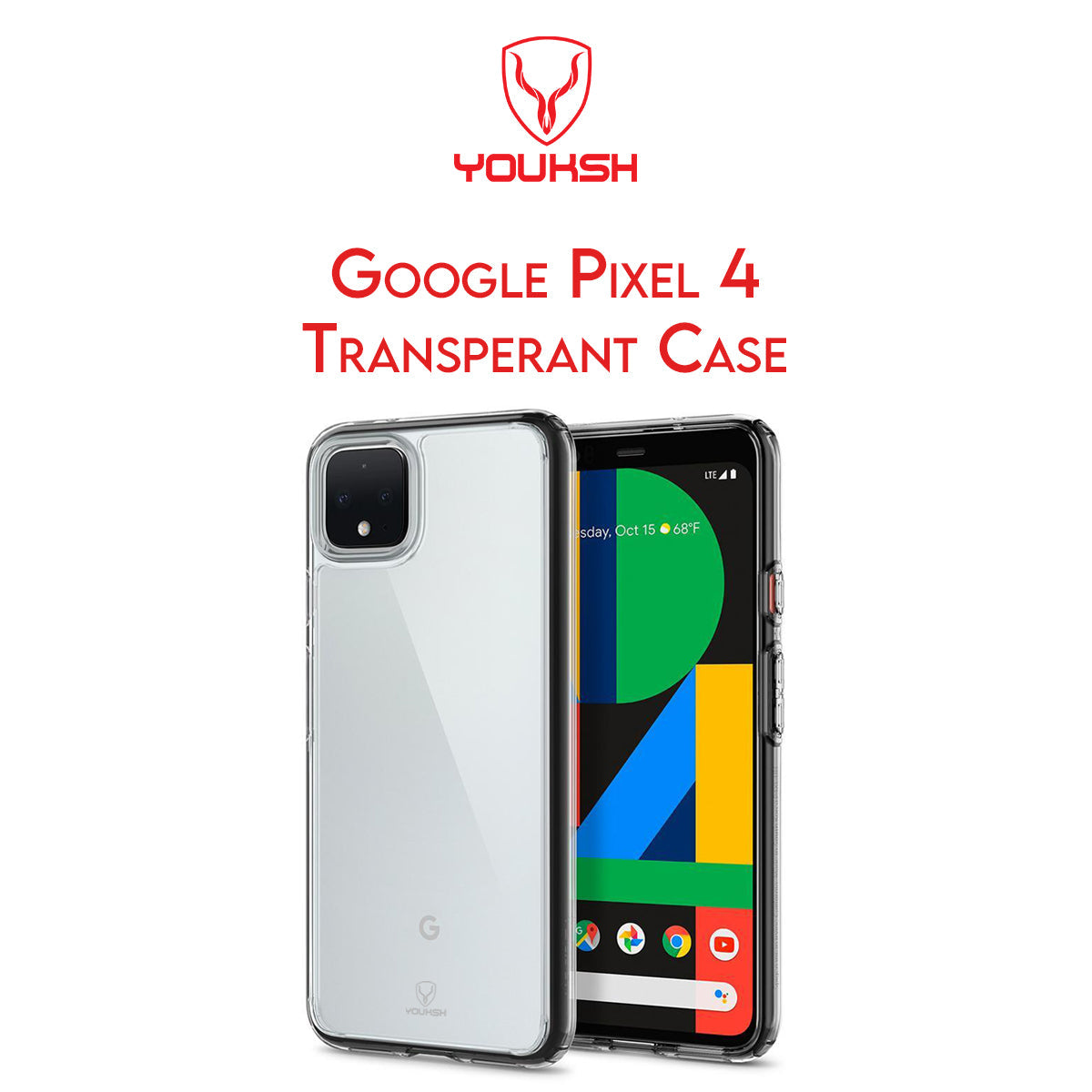 YOUKSH Google Pixel 4 Transparent Cover - Google Pixel 4 Transparent Jelly Back Cover - Google Pixel 4 Soft Shock Proof Transparent Back Pouch - Google Pixel 4 Crystal Clear Cover - Google Pixel 4 Silicone Cover.