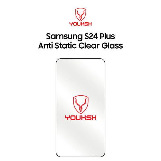 YOUKSH Samsung S24 Plus Anti Static Clear Glass Protector - YOUKSH Samsung S24 Plus Anti Static Glass Protector - With YOUKSH Installation kit.