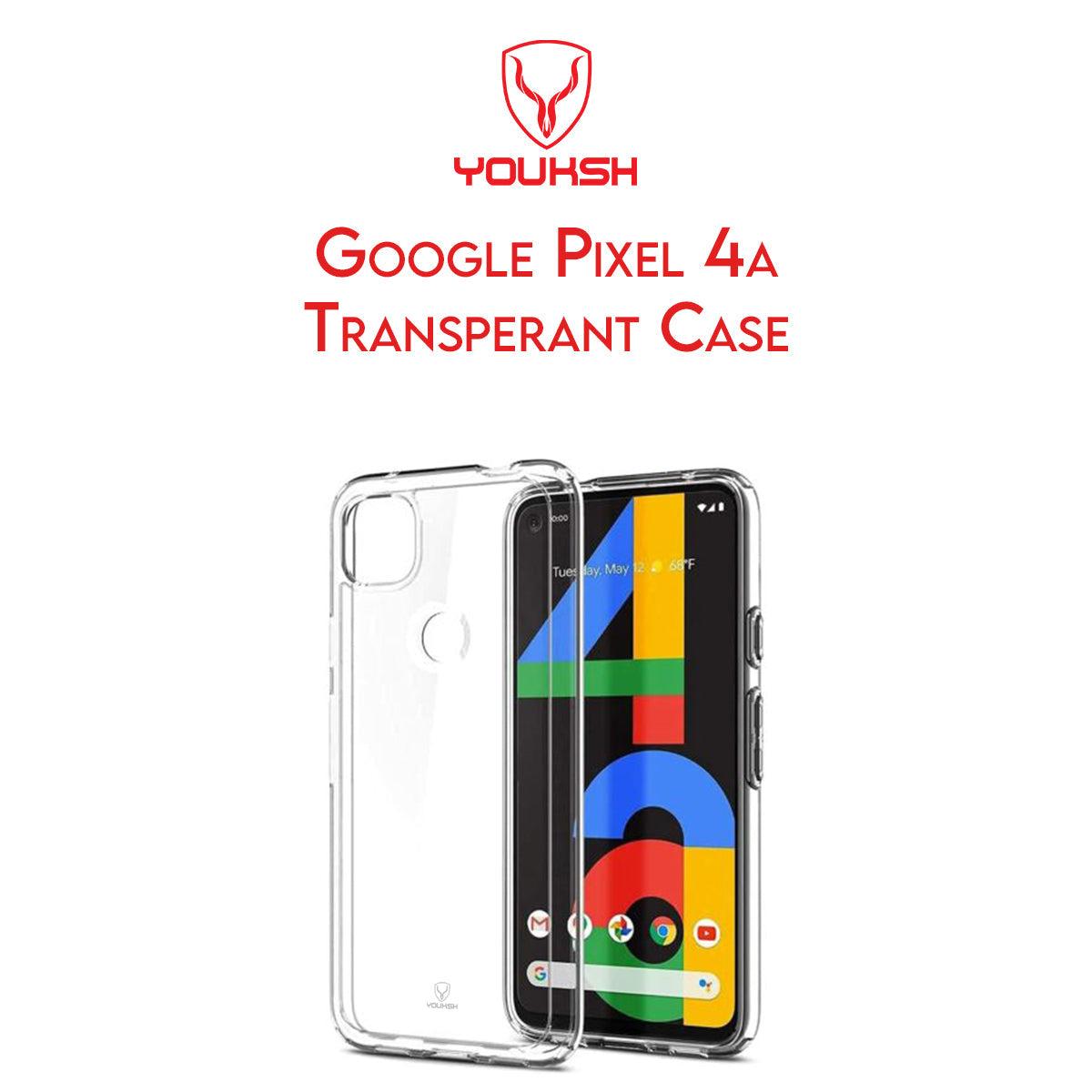 YOUKSH Google Pixel 4a Transparent Cover - Google Pixel 4a Transparent Jelly Back Cover - Google Pixel 4a Soft Shock Proof Transparent Back Pouch - Google Pixel 4a Crystal Clear Cover - Google Pixel 4a Silicone Cover.