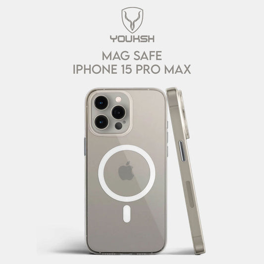 YOUKSH Mag Safe Case For IPHONE 15 Pro Max, Anti-Yellow Clear Case With Charging Compatible, Shock Proof With Built-In Air Bag.