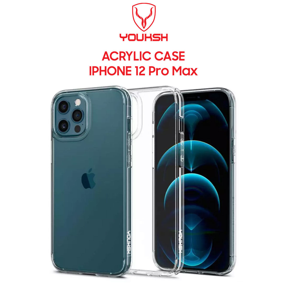 YOUKSH Apple iPhone 12 Pro Max Acrylic Cover - iPhone 12 Pro Max Clear Anti-Yellow Back Case - iPhone 12 Pro Max Shock Proof With Built-In Air Bag.
