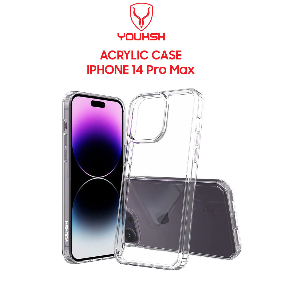 YOUKSH Apple iPhone 14 Pro MAx Acrylic Cover - iPhone 14 Pro MAx Clear Anti-Yellow Back Case - iPhone 14 Pro MAx Shock Proof With Built-In Air Bag.