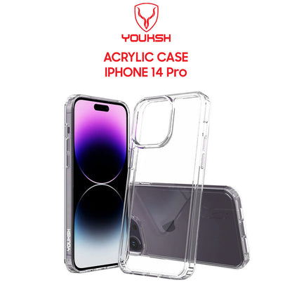 YOUKSH Apple iPhone 14 Pro Acrylic Cover - iPhone 14 Pro Clear Anti-Yellow Back Case - iPhone 14 Pro Shock Proof With Built-In Air Bag.