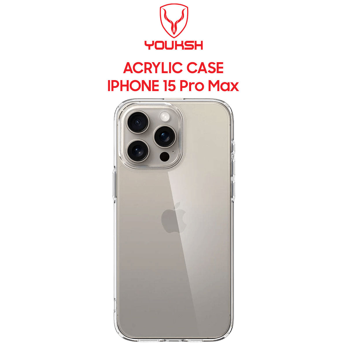 YOUKSH Apple iPhone 15 Pro Max Acrylic Cover - iPhone 15 Pro Max Clear Anti-Yellow Back Case - iPhone 15 Pro Max Shock Proof With Built-In Air Bag.