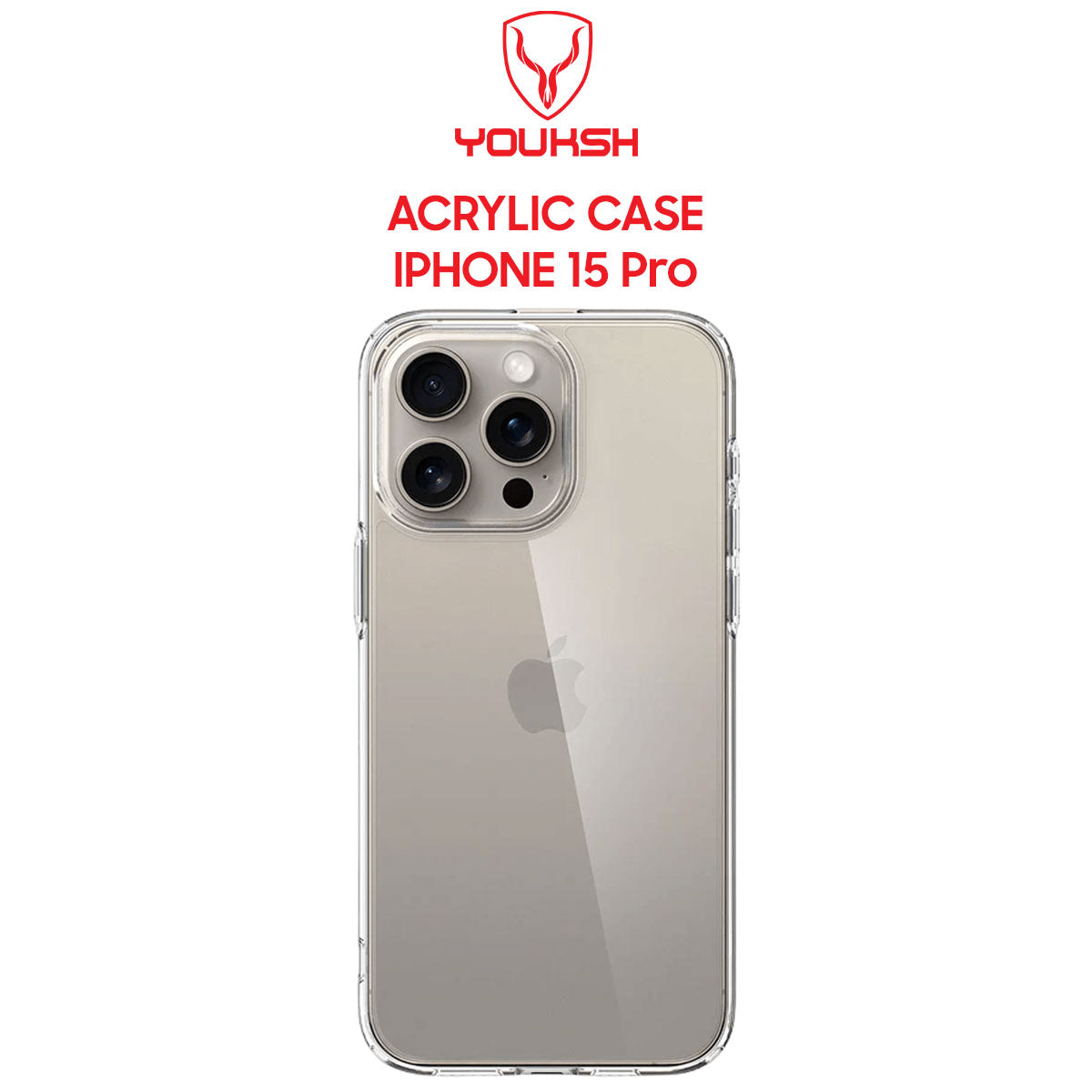 YOUKSH Apple iPhone 15 Pro Acrylic Cover - iPhone 15 Pro Clear Anti-Yellow Back Case - iPhone 15 Pro Shock Proof With Built-In Air Bag.