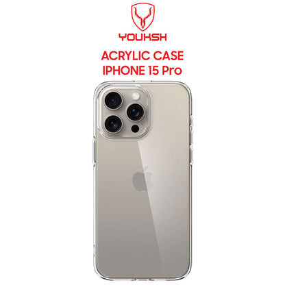 YOUKSH Apple iPhone 15 Pro Acrylic Cover - iPhone 15 Pro Clear Anti-Yellow Back Case - iPhone 15 Pro Shock Proof With Built-In Air Bag.
