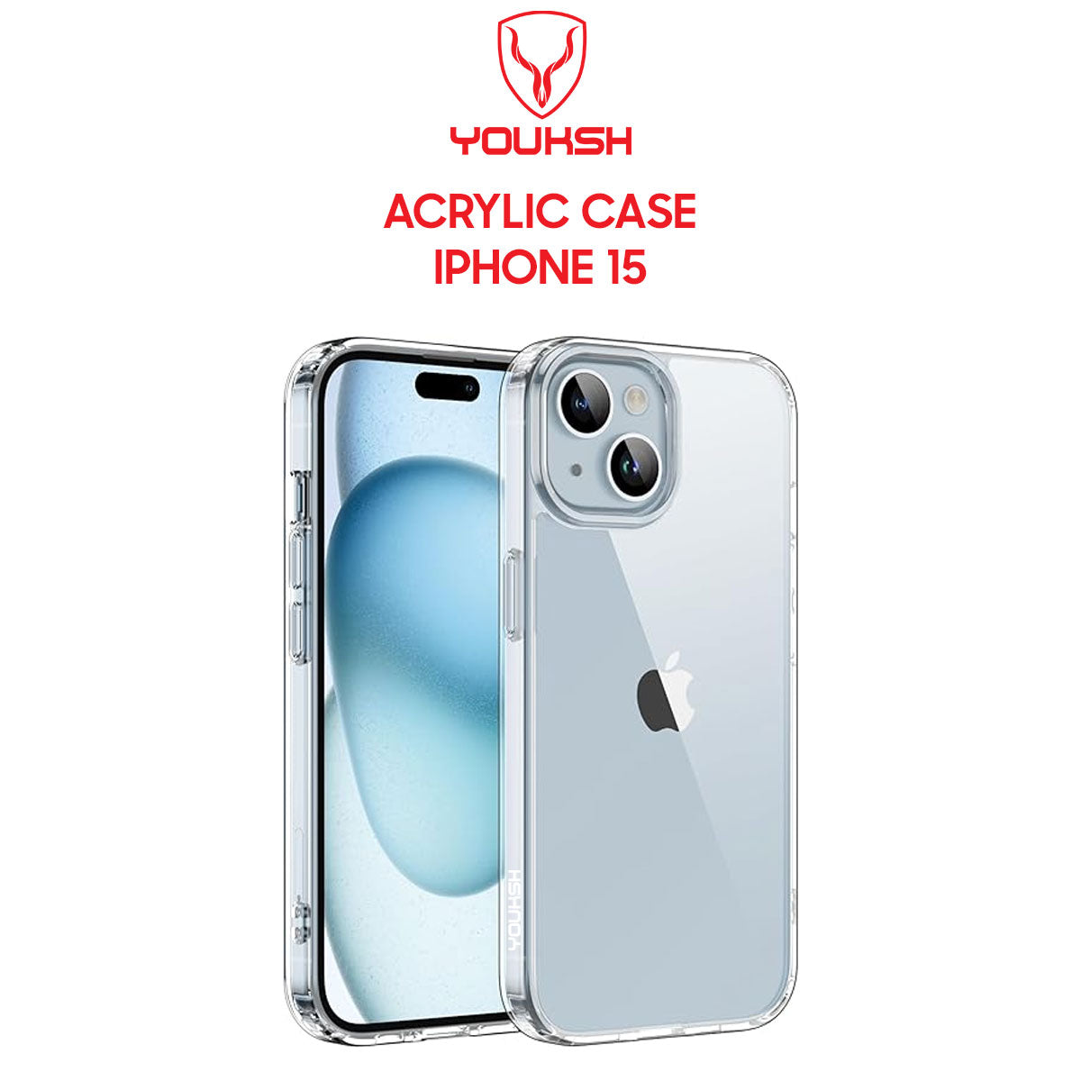 YOUKSH Apple iPhone 15 (6.1) Acrylic Cover - iPhone 15 (6.1) Clear Anti-Yellow Back Case - iPhone 15 (6.1) Shock Proof With Built-In Air Bag.