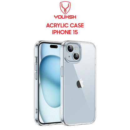 YOUKSH Apple iPhone 15 (6.1) Acrylic Cover - iPhone 15 (6.1) Clear Anti-Yellow Back Case - iPhone 15 (6.1) Shock Proof With Built-In Air Bag.