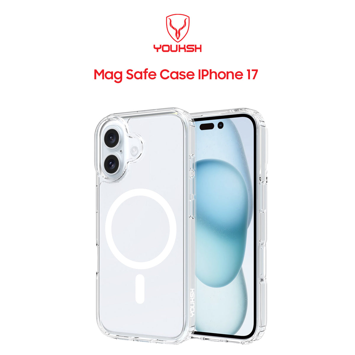 Youksh MagSafe Transparent Case for iPhone 17 – Shockproof Clear Protective Cover with Magnetic Wireless Charging Case