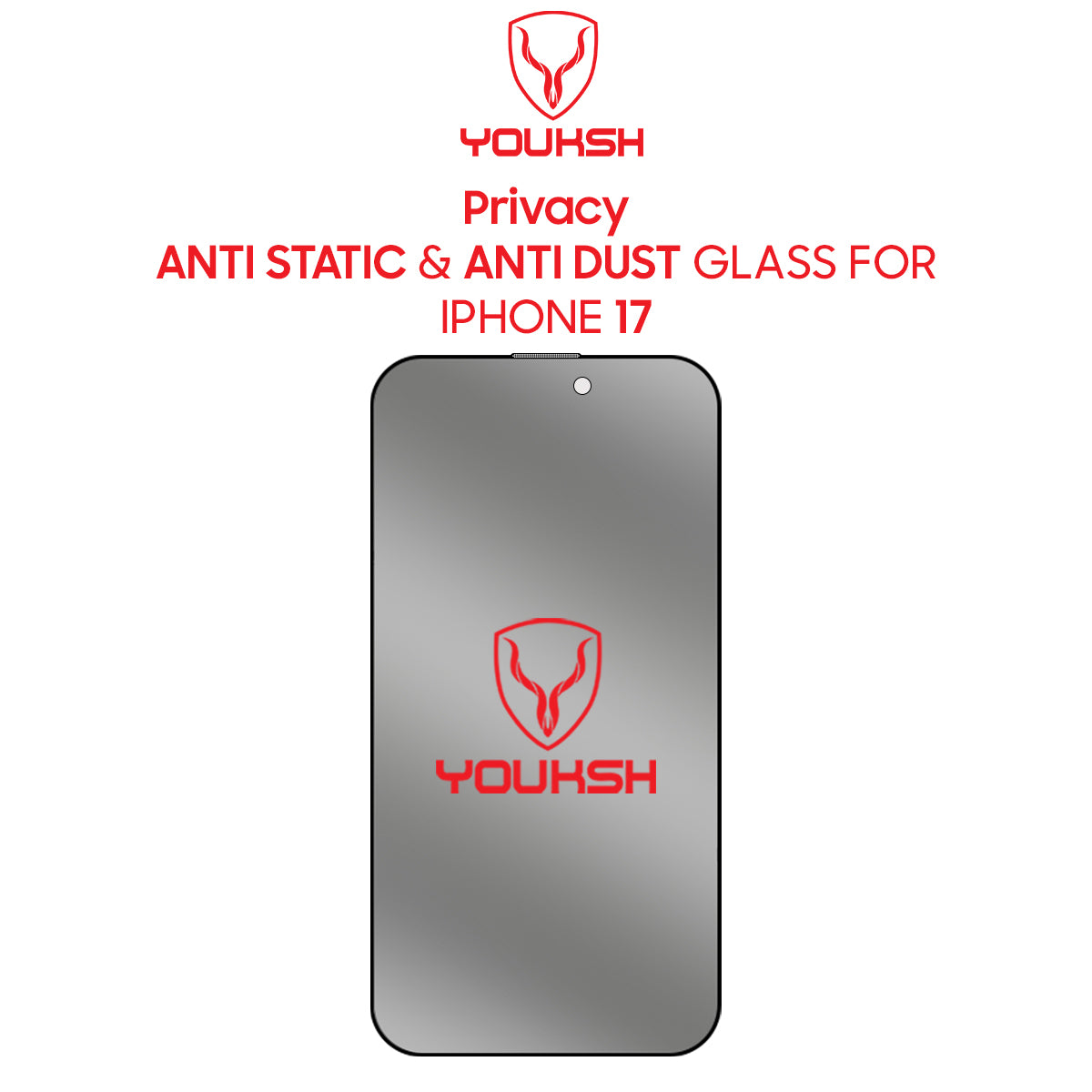 Youksh Privacy Glass Screen Protector for iPhone 17 – 9H Anti-Scratch, Anti-Spy Tempered Glass
