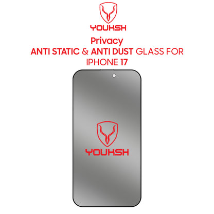 Youksh Privacy Glass Screen Protector for iPhone 17 – 9H Anti-Scratch, Anti-Spy Tempered Glass