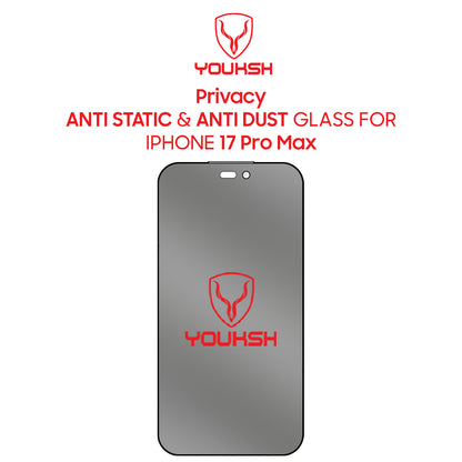 Youksh Privacy Glass Screen Protector for iPhone 17 Pro Max – 9H Anti-Scratch, Anti-Spy Tempered Glass