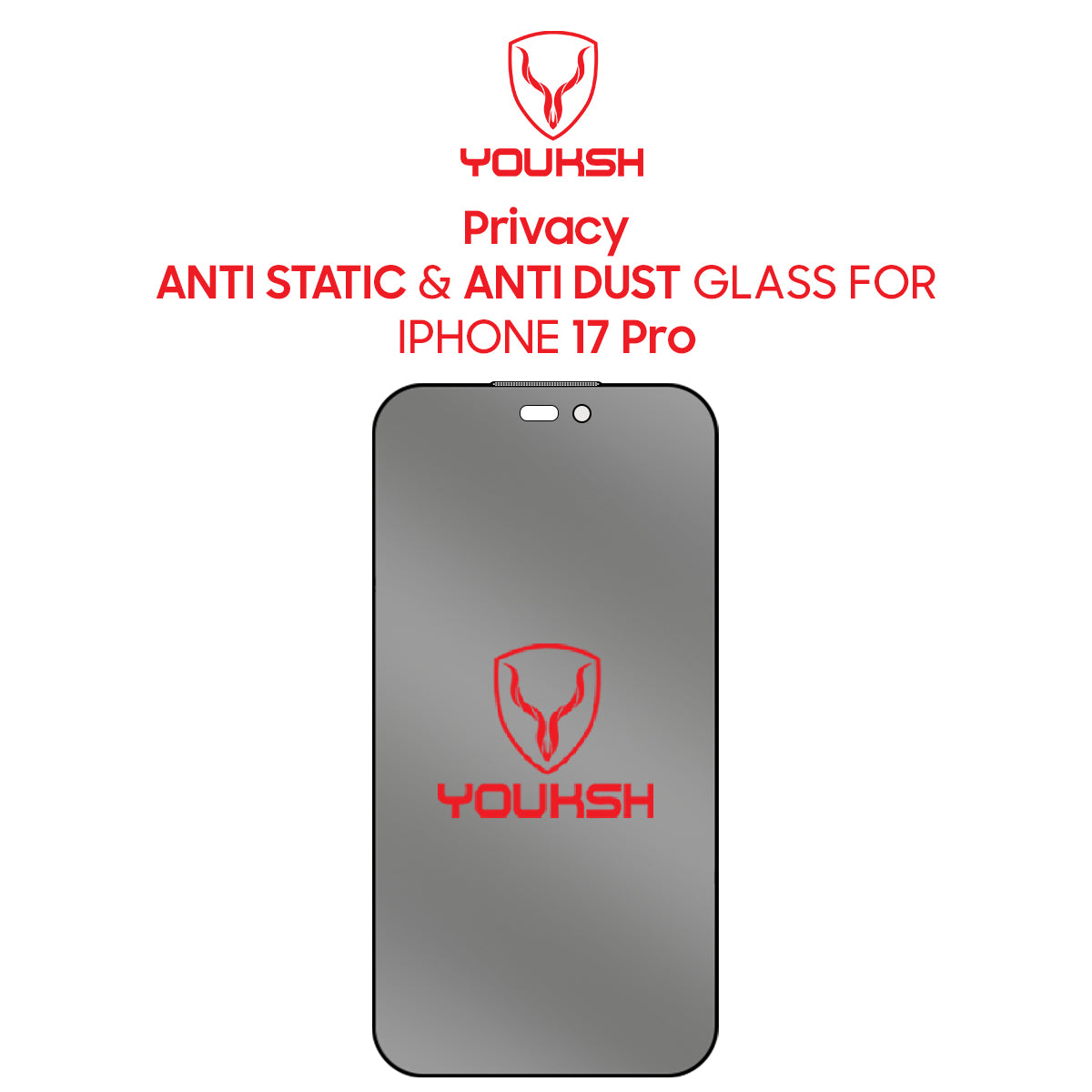 Youksh Privacy Glass Screen Protector for iPhone 17 Pro – 9H Anti-Scratch, Anti-Spy Tempered Glass