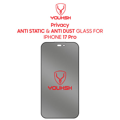 Youksh Privacy Glass Screen Protector for iPhone 17 Pro – 9H Anti-Scratch, Anti-Spy Tempered Glass