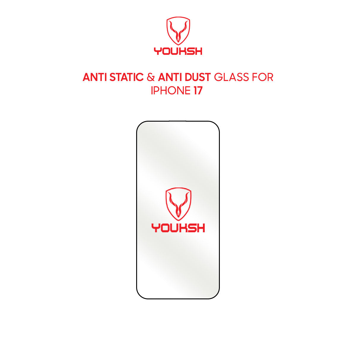 Youksh Anti-Dust Glass for iPhone 17 – Dustproof Edge & Speaker Screen Protector, 9H Tempered
