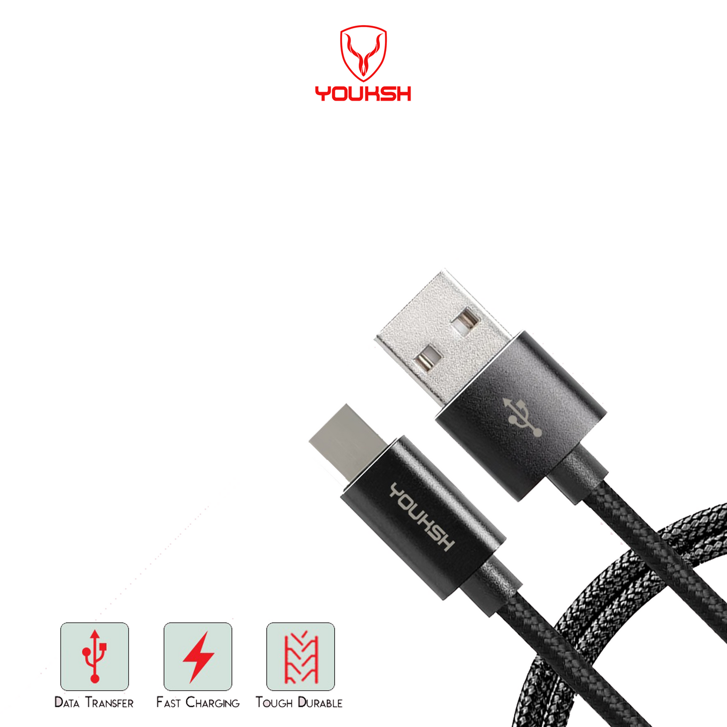 YOUKSH Mark-C Android Mobile Phones Data Cable - Fast Transmission - High Quailty - 1(Meter) - Non Breakable Data Cable - Android.