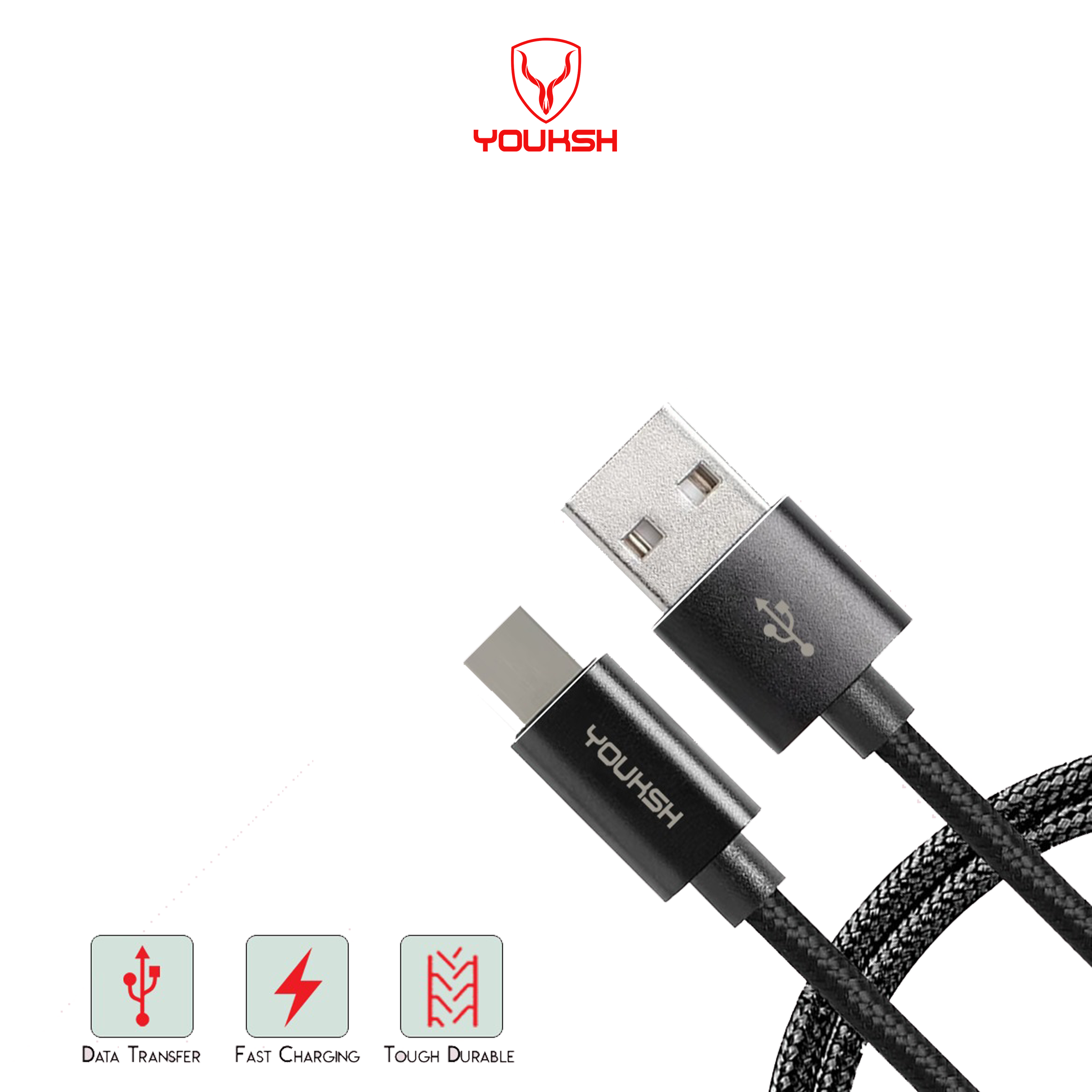 YOUKSH Mark-C Power Bank Cable - Fast Transmission - High Quailty - 20cm - Non Breakable Power Bank Cable - Android.