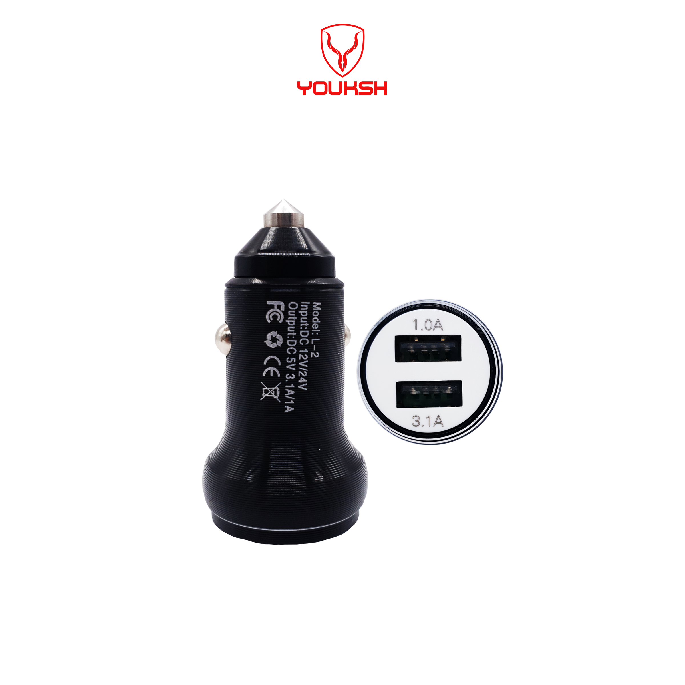 YOUKSH Car Charger - Dual USB Port Car Charger 3.1 & 1.0 - Fast Charging Adopter.