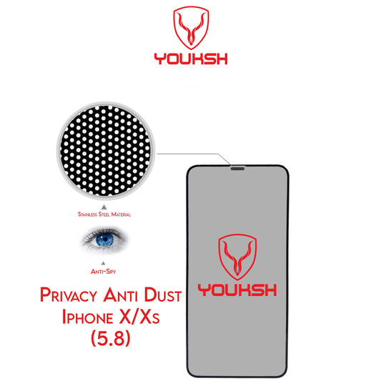 Apple iphone X/Xs - Youksh Privacy Anti Dust Glass Protector With Installation kit.