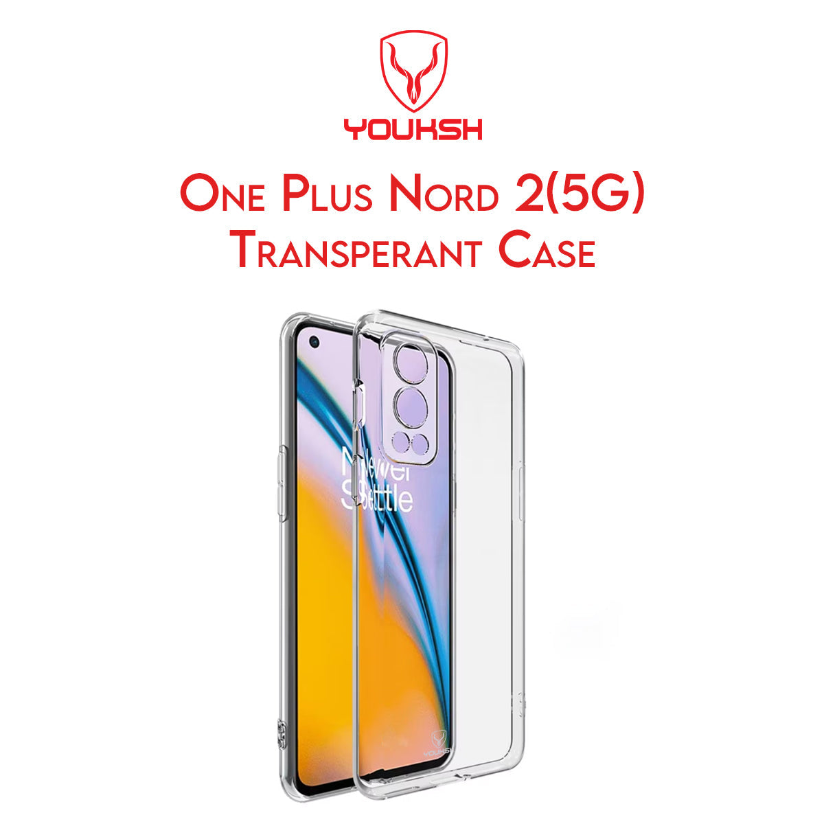 YOUKSH OnePlus Nord 2 5G Transparent Cover - OnePlus Nord 2 5G Transparent Jelly Back Cover - OnePlus Nord 2 5G Soft Shock Proof Transparent Back Pouch - OnePlus Nord 2 5G Crystal Clear Cover - OnePlus Nord 2 5G Silicone Cover.