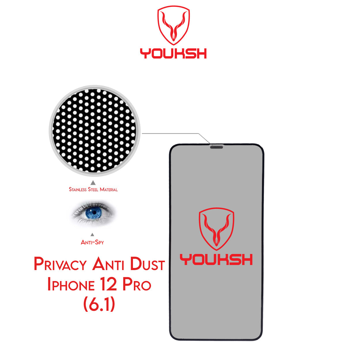 Apple iphone 12 Pro - Youksh Privacy Anti Dust Glass Protector With Installation kit.