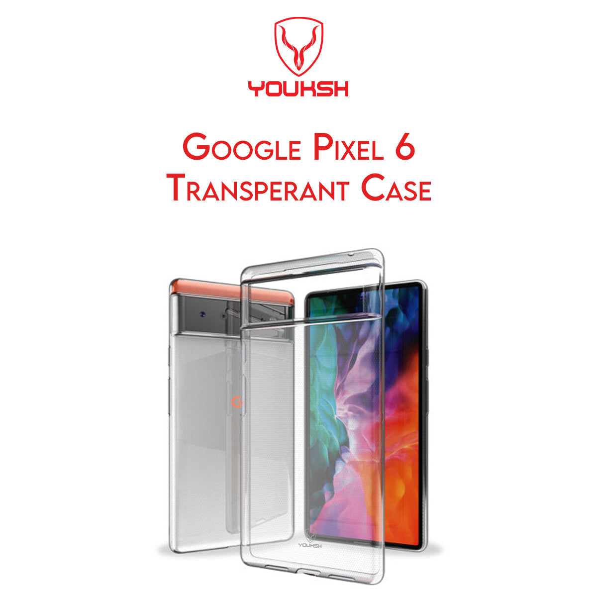 YOUKSH Google Pixel 6 Transparent Cover - Google Pixel 6 Transparent Jelly Back Cover - Google Pixel 6 Soft Shock Proof Transparent Back Pouch - Google Pixel 6 Crystal Clear Cover - Google Pixel 6 Silicone Cover.