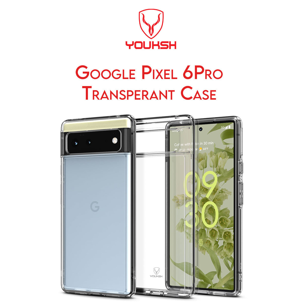 YOUKSH Google Pixel 6 Pro Transparent Cover - Google Pixel 6 Pro Transparent Jelly Back Cover