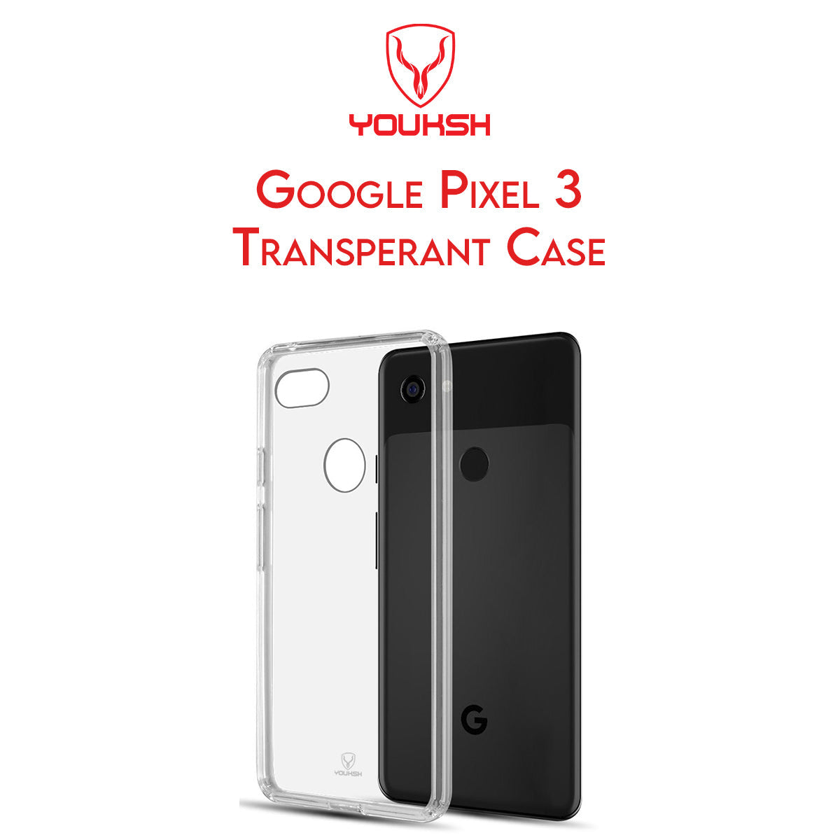 YOUKSH Google Pixel 3 Transparent Cover - Google Pixel 3 Transparent Jelly Back Cover - Google Pixel 3 Soft Shock Proof Transparent Back Pouch - Google Pixel 3 Crystal Clear Cover - Google Pixel 3 Silicone Cover.