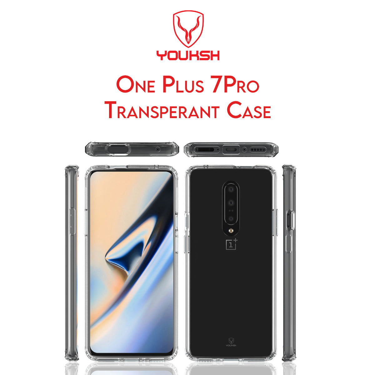 YOUKSH OnePlus 7 Pro Transparent Cover - OnePlus 7 Pro Transparent Jelly Back Cover - OnePlus 7 Pro Soft Shock Proof Transparent Back Pouch - OnePlus 7 Pro Crystal Clear Cover - OnePlus 7 Pro Silicone Cover.