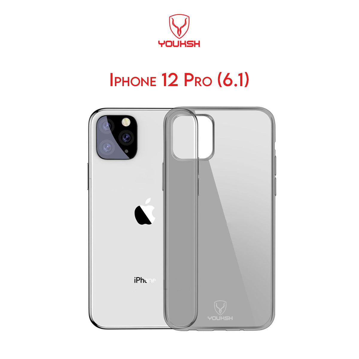 Youksh Apple iphone 12 Pro (6.1) - Transparent Jelly Back Cover - Transparent - Iphone Series.