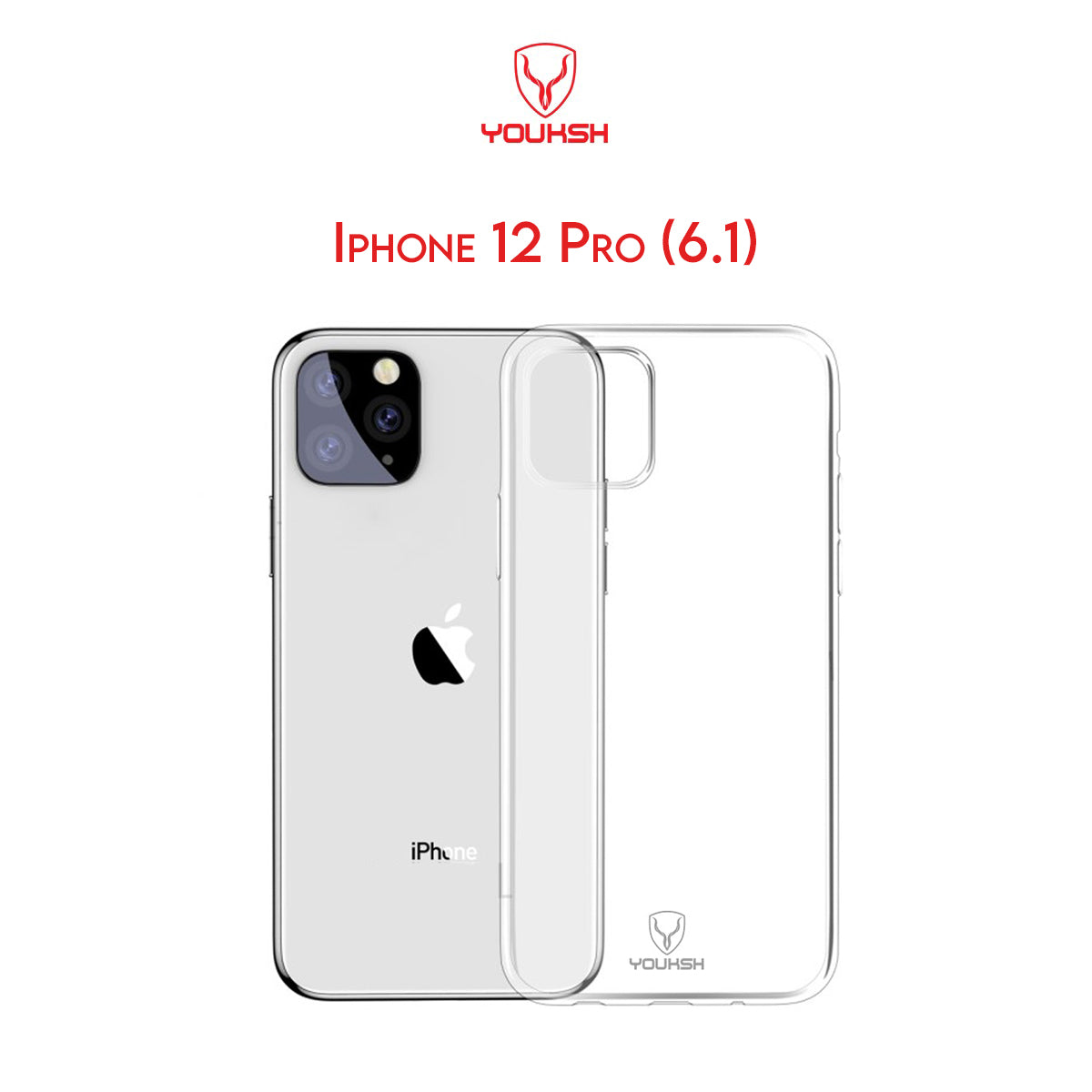 Youksh Apple iphone 12 Pro (6.1) - Transparent Jelly Back Cover - Transparent - Iphone Series.
