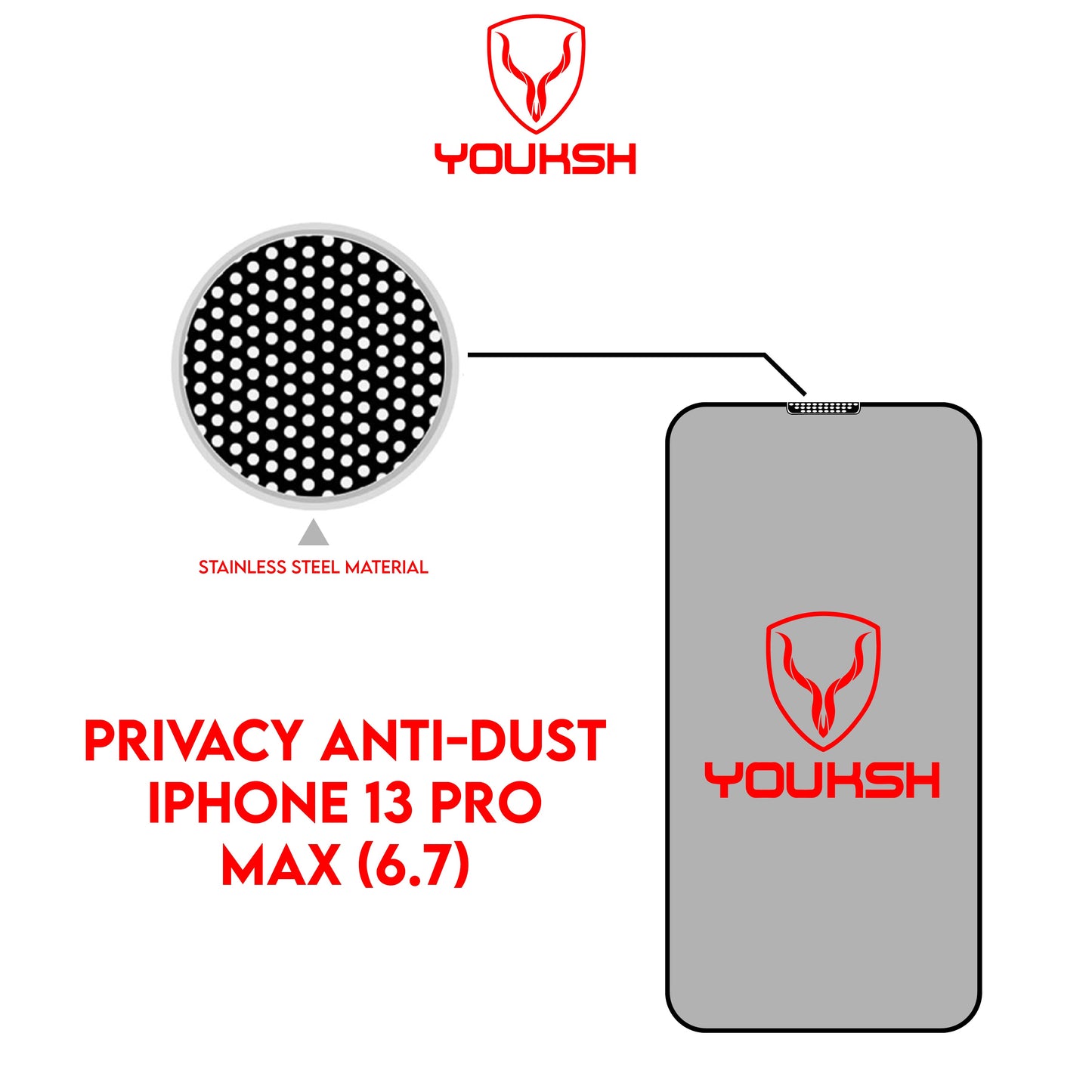 YOUKSH Apple iPhone 13 Pro Max (6.7) - YOUKSH Privacy Anti Dust Glass Protector - With YOUKSH Installation kit.
