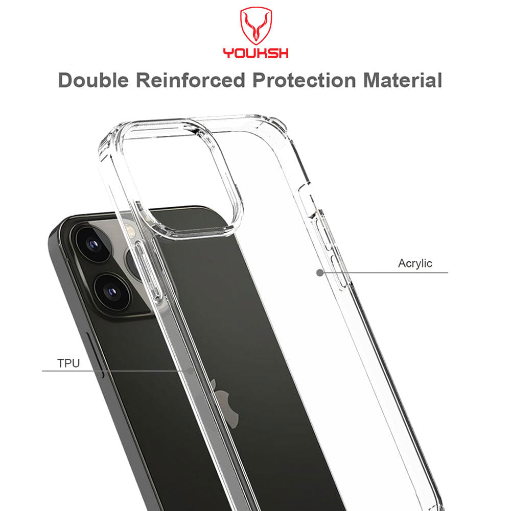 YOUKSH Apple iPhone 12/12 Pro Acrylic Cover - iPhone 12/12 Pro Clear Anti-Yellow Back Case - iPhone 12/12 Pro Shock Proof With Built-In Air Bag.