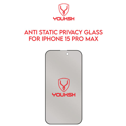 YOUKSH Apple IPhone 15 Pro Max (6.7) Privacy Glass Protector - YOUKSH Apple IPhone 15 Pro Max (6.7) Anti Static Glass Protector - With YOUKSH Installation kit.