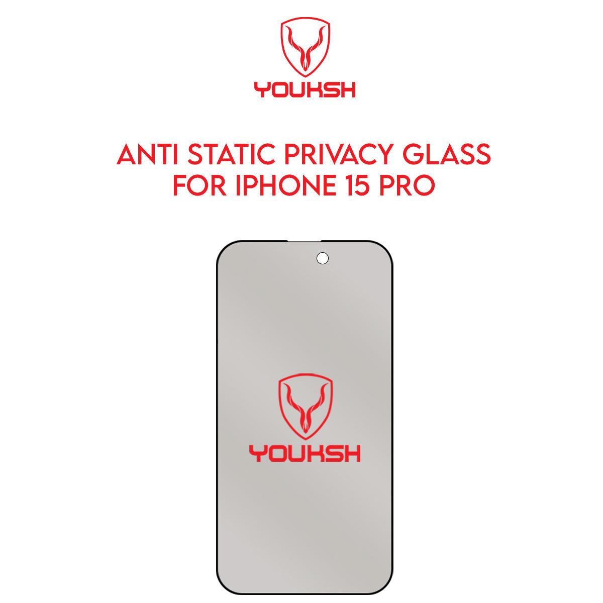 YOUKSH Apple iPhone 15 Pro (6.1) Privacy Glass Protector - YOUKSH Apple iPhone 15 Pro (6.1) Anti Static Glass Protector - With YOUKSH Installation kit.