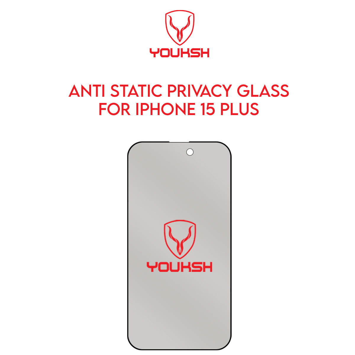 YOUKSH Apple IPhone 15 Plus (6.7) Privacy Glass Protector - YOUKSH Apple IPhone 15 Plus (6.7) Anti Static Glass Protector - With YOUKSH Installation kit.