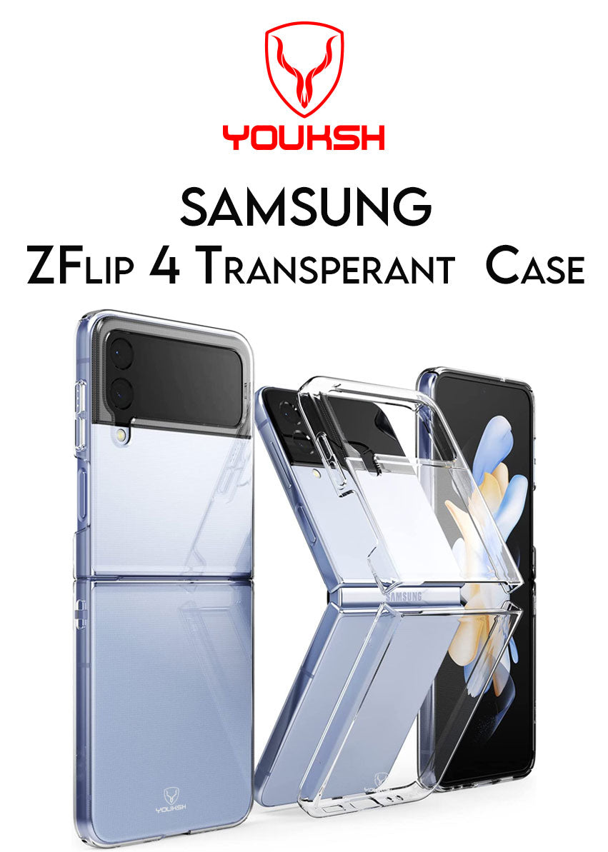 YOUKSH Samsung Galaxy Z-Flip 4 (5G) Transparent Back Cover - Samsung Galaxy Z-Flip 4 Transparent Crystal Clear PC Case - Samsung Galaxy Z-Flip 4 Soft Shock Proof Transparent Case - Samsung Galaxy Z-Flip 4 Jelly pouch.