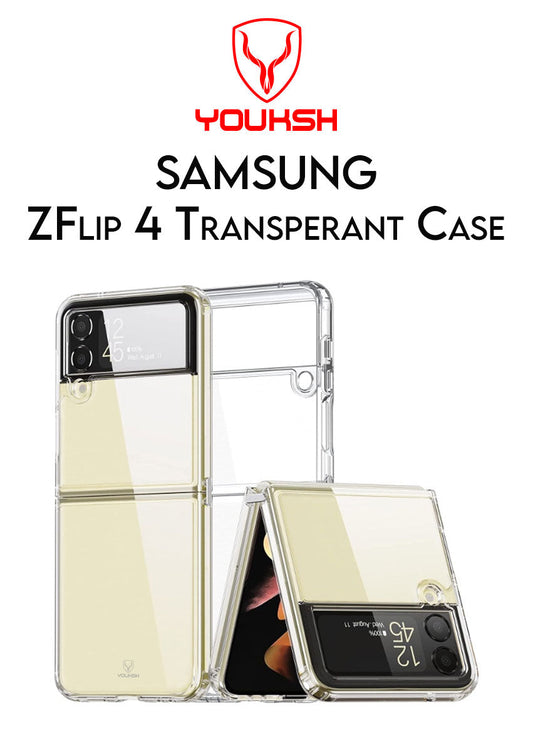 YOUKSH Samsung Galaxy Z-Flip 4 (5G) Transparent Back Cover - Samsung Galaxy Z-Flip 4 Transparent Crystal Clear PC Case - Samsung Galaxy Z-Flip 4 Soft Shock Proof Transparent Case - Samsung Galaxy Z-Flip 4 Jelly pouch.