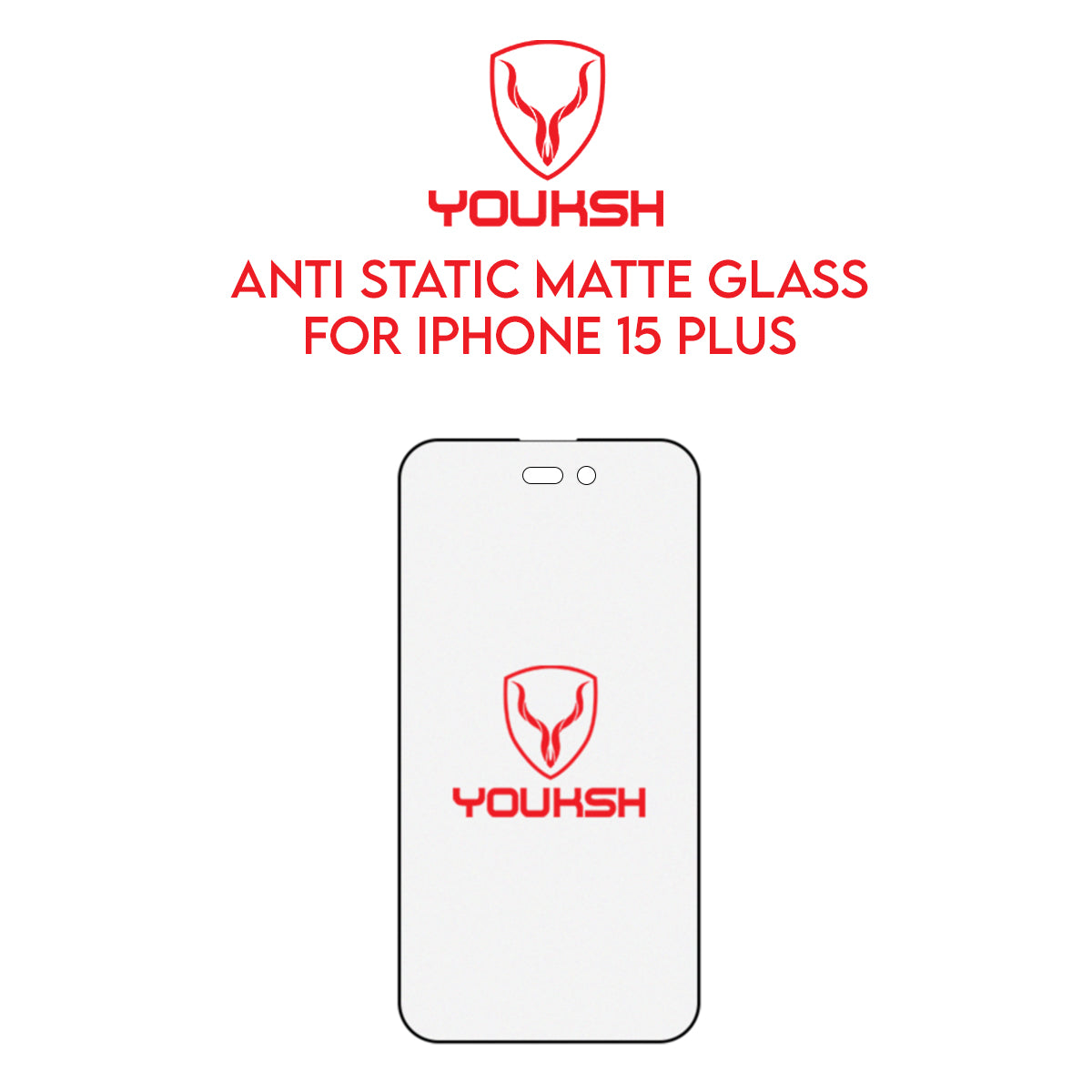 YOUKSH Apple IPhone 15 Plus (6.7) Matte Anti Static AntiStatic Glass Protector - Apple IPhone 15 Plus (6.7) Anti Static Matte AntiStatic Glass - With YOUKSH Installation kit.