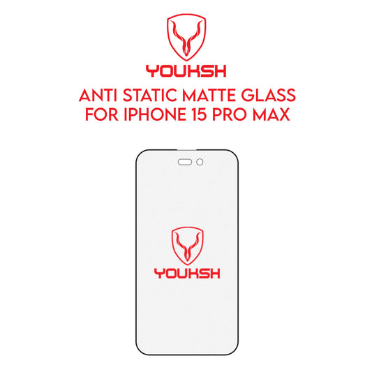 YOUKSH Apple IPhone 15 Pro Max (6.7) Matte Anti Static AntiStatic Glass Protector - Apple IPhone 15 Pro Max (6.7) Anti Static Matte AntiStatic Glass - With YOUKSH Installation kit.