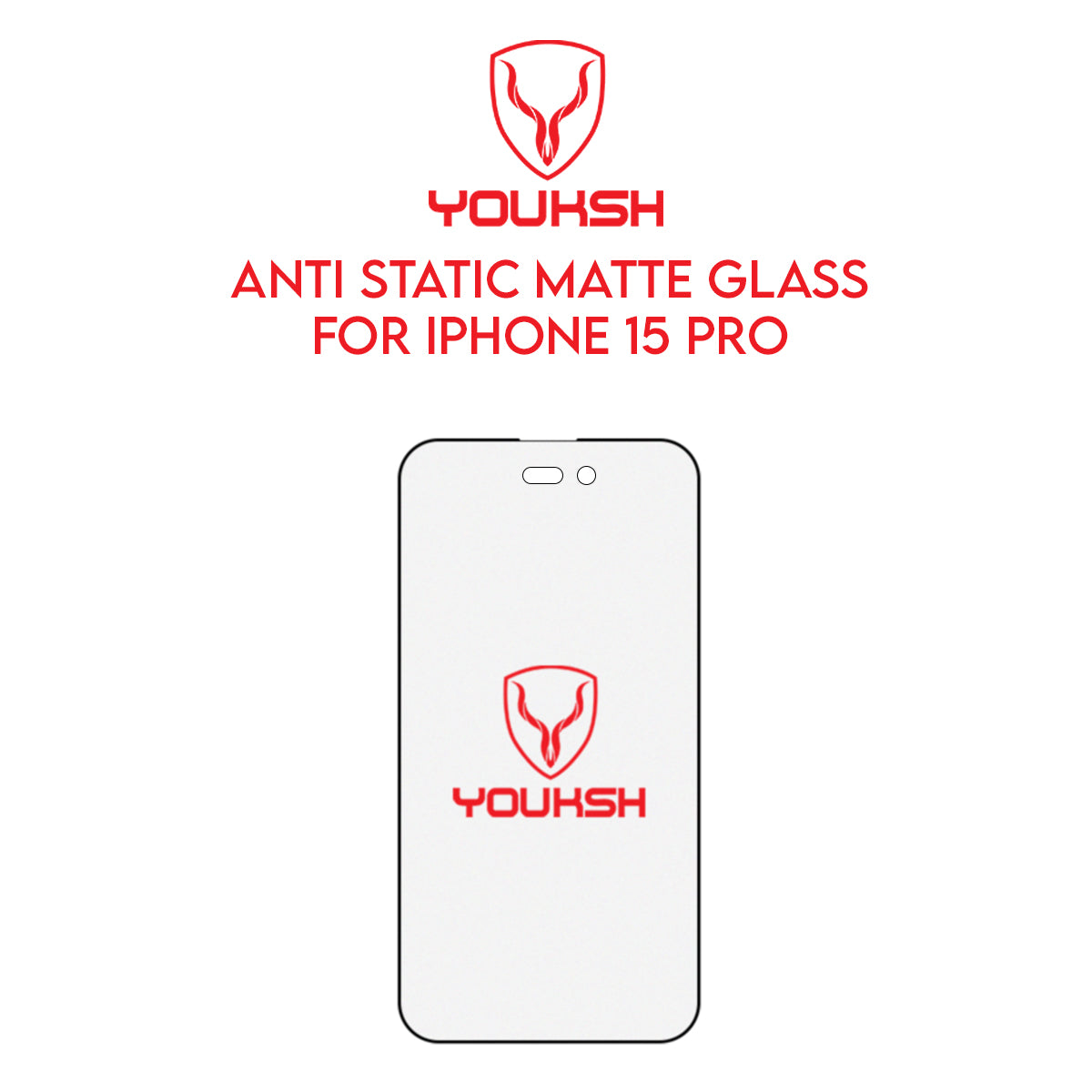 YOUKSH Apple IPhone 15 Pro (6.1) Matte Anti Static AntiStatic Glass Protector - Apple IPhone 15 Pro (6.1) Anti Static Matte AntiStatic Glass - With YOUKSH Installation kit.