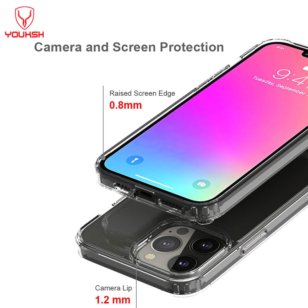 YOUKSH Apple iPhone 15 Pro Acrylic Cover - iPhone 15 Pro Clear Anti-Yellow Back Case - iPhone 15 Pro Shock Proof With Built-In Air Bag.